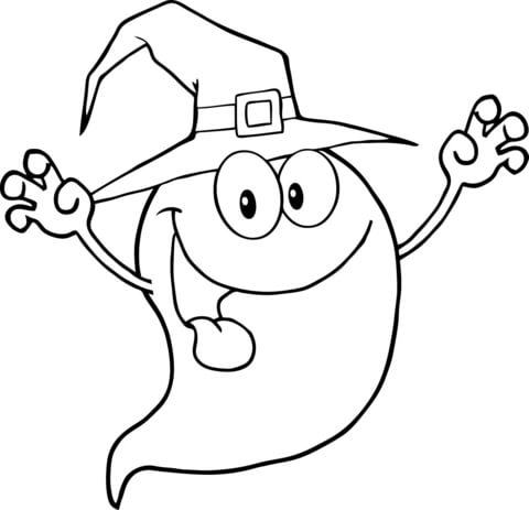 Smiling Halloween Ghost  Coloring Page